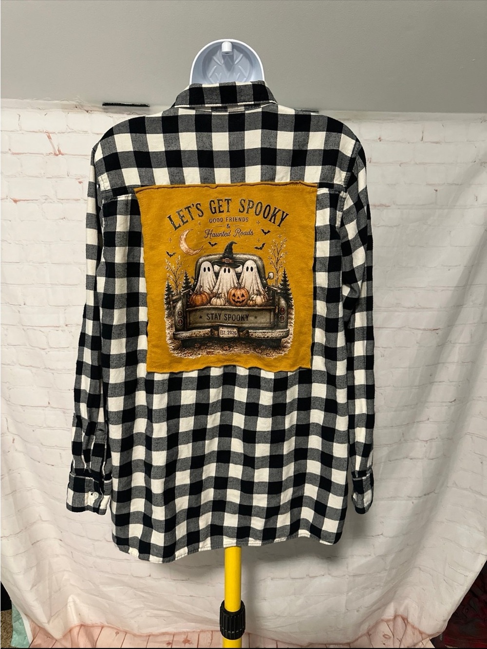 Upcycled Halloween Spooky Ghosts Tee Flannel Sz XL